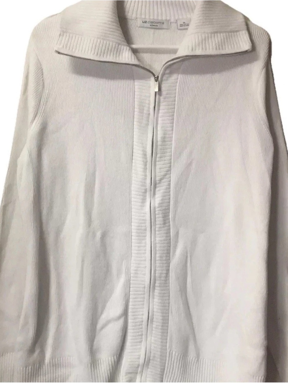 Liz Claiborne ~ Women’s ~ Sweater ~   1X  ~ Full Zip ~ White ~ Cardigan
